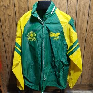 Vintage 1984 Hazel Park Raceway Breeders Crown Rain Jacket Large Green & Yellow